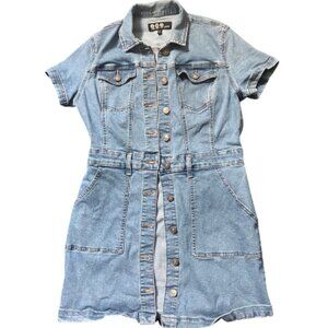 BYREWASH Denim Button Down Short Sleeve Dress- Ladies L